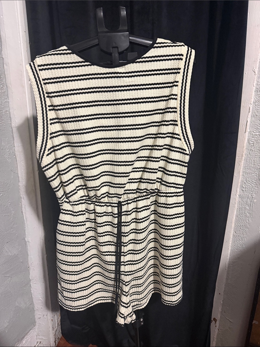 SHEIN Cream and Black Striped Sleeveless Jumpsuit